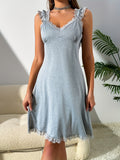 Luxurious Butterfly Lace Sleepwear Dress - V Neck, Backless, Split Hem, Comfortable, Soft, Breathable, Relaxed Fit Nightgown for Women - Perfect for Lounging, Sleeping, or as a Gift