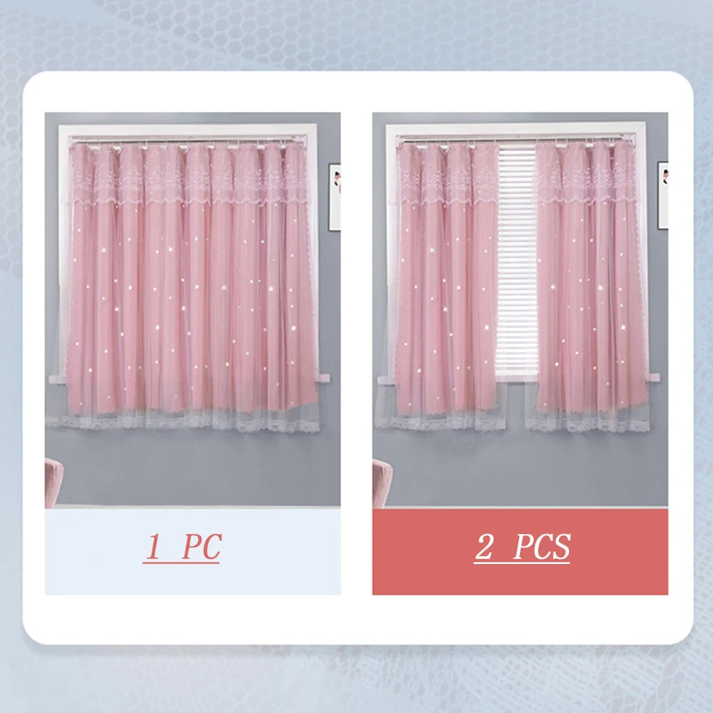 Qfdian Star Curtain Blackout Partition Window Hanging ring for Bedroom Living room With gauze pink Simple Decor curtain