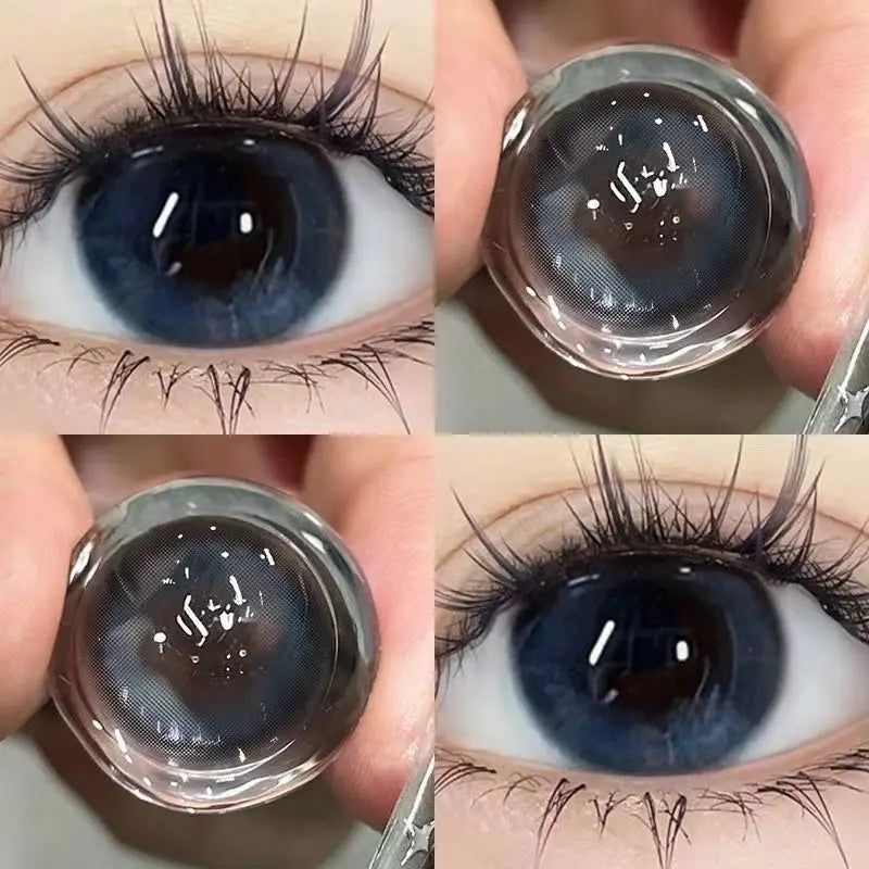 Qfdian Myopia Blue Color Contact Lenses Black Pupil 6months 1pair Cosmetic Lenses