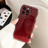 Qfdian Retro Wine Red Wavy Edge Bumper Phone Case For iPhone 16 Pro Max 15 13 11 12 14 Plus Soft Silicone Back Cover Shell
