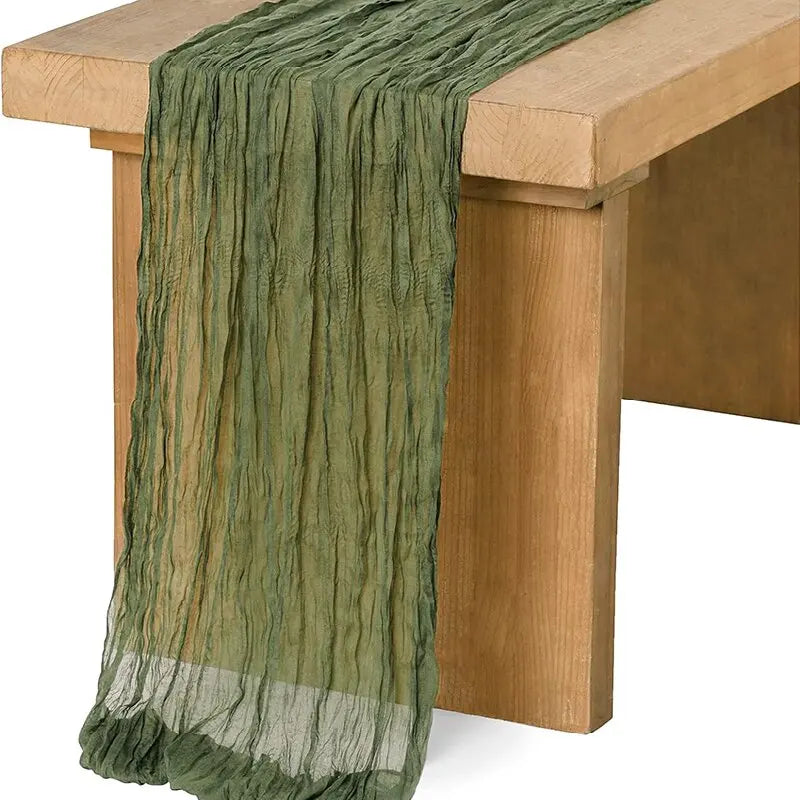 Qfdian Beige Table Runner Gauze Cheesecloth Rustic Sheer Boho Wedding Decoration Tablecloth Baby Shower Christmas Birthday Party Decors