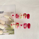 Qfdian 10PCS Shiny Handmade Press On Nails Short Cute Ballerina Full Cover Flower Design False Nails Manicure Woman Wearable Nail Tips