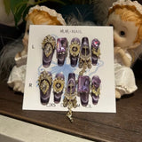 Qfdian 10Pcs High Quality Handmade Press on Nails Three-Dimensional Metal Decoration Cat's Eye Stick-on Nail Art Gorgeous Banquet