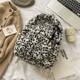 Qfdian Personality Fashion Leopard Fluffy Rucksack Y2k Preppy Casual Harajuku Backpack High-capacity Vintage Grunge Students Schoolbags