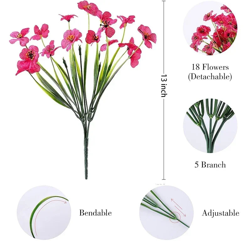 Qfdian 60 Bundles Artificial Flowers for Outdoor No Fade Fake Plastic Outside Flowers Faux Plants for Decoration Hanging Planters