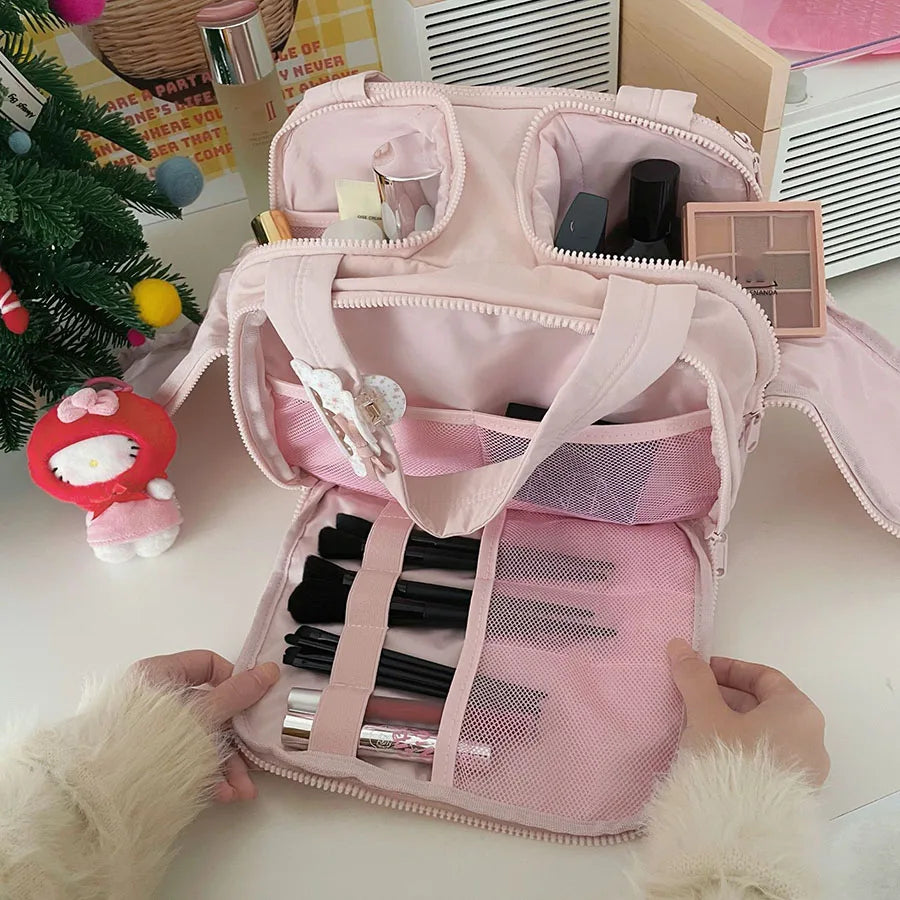 Qfdian Large Capacity Cosmetic Bag Female Travel Wash Handbag Bathroom Partition Shower Makeup Pouch Unisex Toiletries Organizer