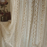 Qfdian 1 Panel Boho Curtains for Living Room Bedroom Vintage Handmade Crochet Farmhouse Hollow Out Knitting Lace Light Filtering Drapes