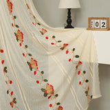 Qfdian 78 Inch Christmas Sheer Curtains for Living Room Bedroom Lace Beige Bells Embroidery Home Decorations Rod Pocket Window Curtains