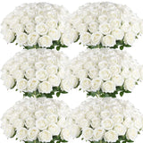 Qfdian 100PCS White Roses Artificial Flowers Bulk Fake Velvet Roses with Bendable Long Stems for Wedding Home Arrangement Event Parties