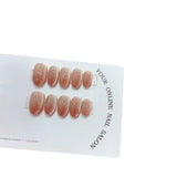 Qfdian 10Pcs Short Oval Pure Handmade Gradient Brown Press On Nails Cat Eyes Wearable False Nails Full Cover Nail Tips Art for Lady
