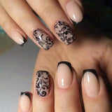 Qfdian 24Pcs French Pink Press on Nails Short Square Head Fake Nails with Flower Rhinestone Design Wearable Finished False Nail Tips