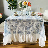 Qfdian Rustic Tablecloth Classic French Printed Ruffles Cotton Table Cloth Rectangle for Kitchen Dining Livingroom Christmas Decoration