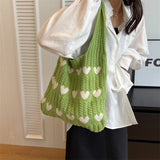 Qfdian 1PC New Knitted Bag Women's Summer Handmade Woolen Underarm Tote Bag Love Shopping Beach Shoulder Bag