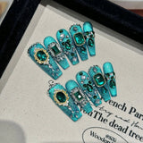 Qfdian 10Pcs High Quality Handmade Press on Nails Heavy Industry Advanced Display White Emerald Sparkling Series Wear on Nail Art Detac