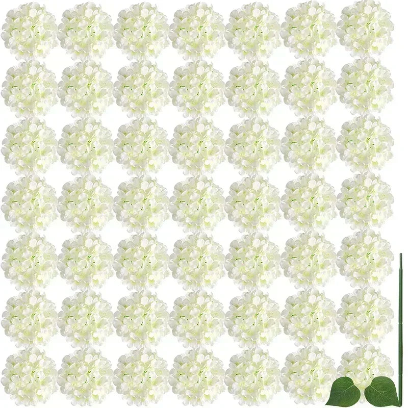 Qfdian 50 PCS Artificial Hydrangea Flowers Silk Hydrangea Heads for Wedding