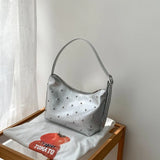 Qfdian Fashion Women Luxury Design Rivets Underarm Bag Punk All Match Office Lady Handbags Vintage Casual Shoulder Bags Y2k Aesthetic