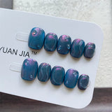 Qfdian Short Handmade Press on Nails Design Cat Eye Glitter False Nail Reusable Wearable Manicure Art Round Head Finger Tips Fake Nails