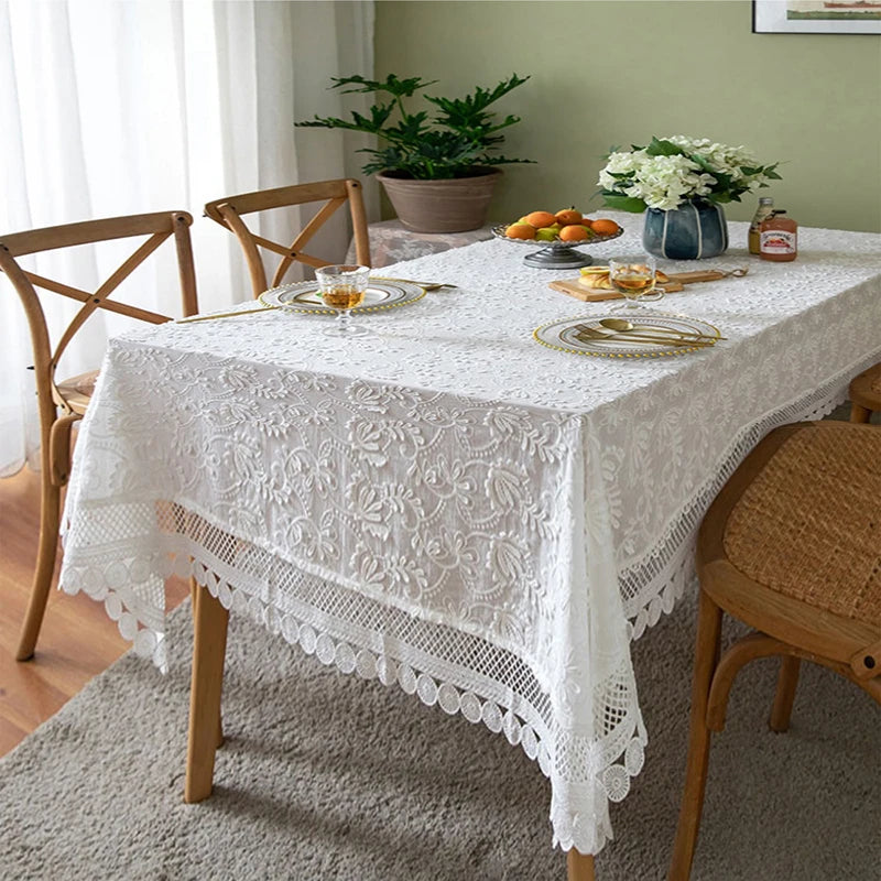 Qfdian Luxury Lace Tablecloth Rectangular for Living Room Bedroom Tea Cover Table Cover Bridal Baby Shower Embroider Wedding Decoration