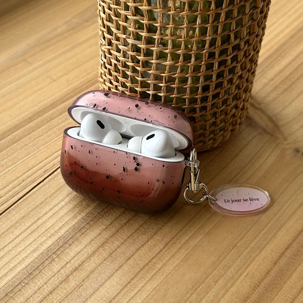 Qfdian Pink Brown Gradient Transparent Splashing Ink Design Soft Cover Case for Airpods 1/2/3/4 Pro 2nd Fashion Simplicity Style Coque