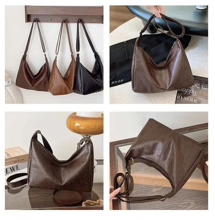 Qfdian Retro Patent Leather Shoulder Bag For Women Luxury Flap Crossbody Bag Casual Tote Bag Large Capacity Underarm Handbags And Purse