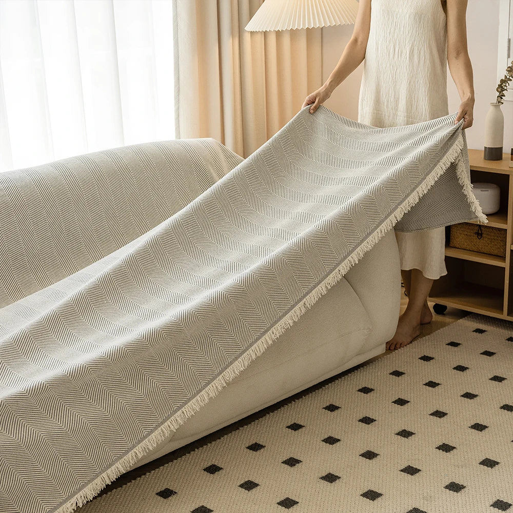 Qfdian Chenille Sofa Towel for living room French Style home decoration Sofa Cover Couch Cover Tassel edge Waffle cushion