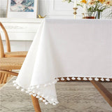 Qfdian Solid Round Tablecloths with Pom Poms Cotton Tablecloth Table Covers for Kitchen Dining Restaurant Wedding Party Home Decoration