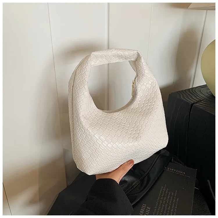 Qfdian Women Underarm Bag Classic Fashion Woven Embossed Hobo Soft PU Leather Small Top-handle Shoulder Bag Casual Daily Handbags