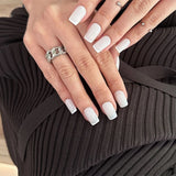 Qfdian 10pcs Handmade French Tip Press On Nails White Simple Style for Daily Life False Fake Nails Short Coffin Finished Fingernails