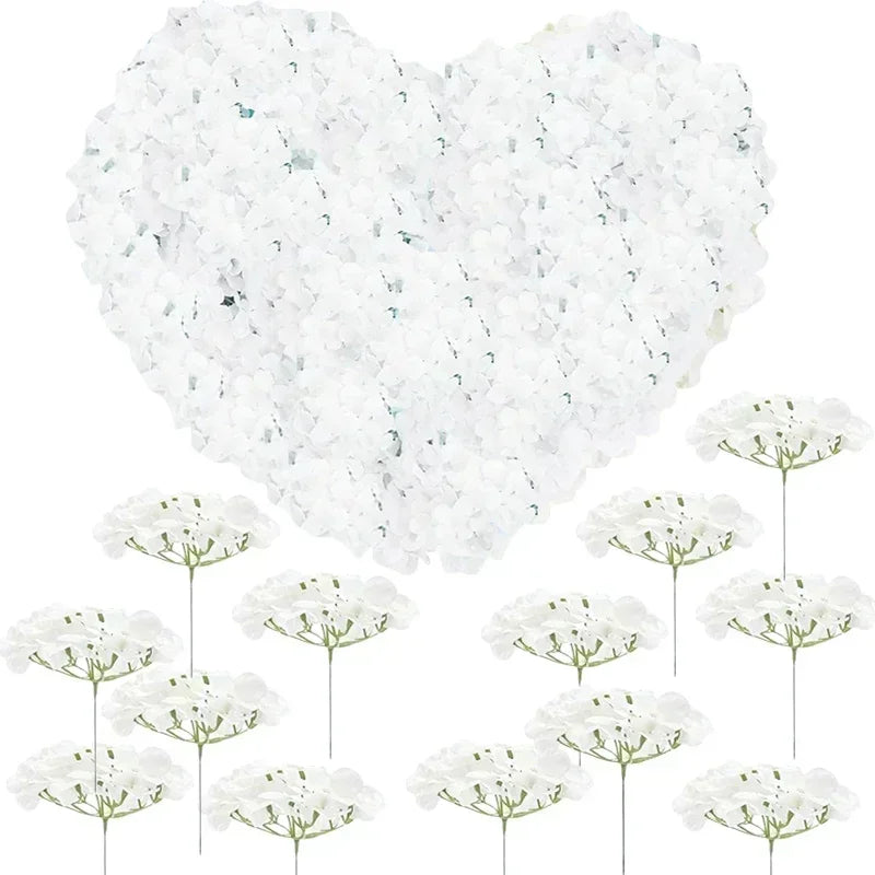 100 Pcs Hydrangea Artificial Flowers Silk Hydrangeas Flower Heads with Stems Fake Hydrangea Bouquet for Wedding DIY Floral Decor