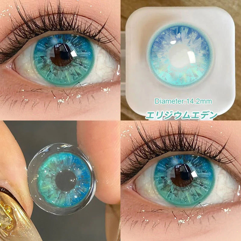 Qfdian Prussian Blue Color Contact Lenses Cosplay Softlens for Eyes Lenses Eyecontacts with Myopia