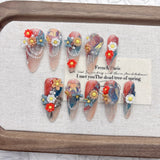 Qfdian 10Pcs High Quality Handmade Press on Nails Gentle Temperament Artistic Sense Explosion Celebrity-Style Nail Art Literary Style: