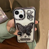 Qfdian Glitter Butterfly Gradient Stand Case for iPhone 15 16 14 12 13 Pro Max 14Pro Bracket Transparent Plating Soft Silicone Cover
