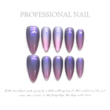 10Pcs Shiny Handmade Press on Nails Cherry Solid Color Almond Cat Eye Design Fake Nails Sparkling Removable Manicure Nail Women