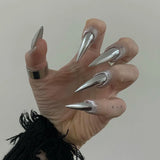 Qfdian 24Pcs Black Y2k Fake Nails with Diamond Halloween Long Almond False Nail Butterfly Design Wearable Oval Press on Nails Tips