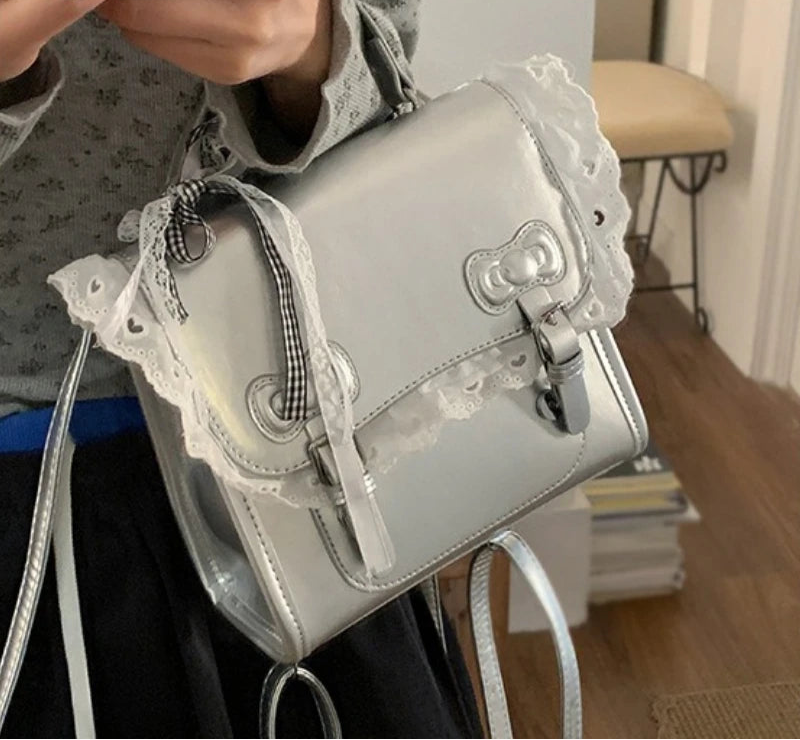 Qfdian Korean Kawaii Lace Fashion Handbags Women All Match Sweet Mini Backpacks Y2k Aesthetic Casual Simple Schoolbags Trendy Preppy