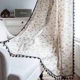 Qfdian Floral Farmhouse Curtains Semi-Blackout Living Room Drapes Cotton Linen Bohemian Window Curtain 1 Panels Tassel Beige Rod Pocket