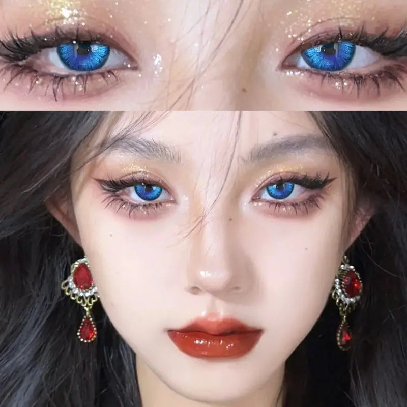 Qfdian Prussian Blue Color Contact Lenses Cosplay Softlens for Eyes Lenses Eyecontacts with Myopia