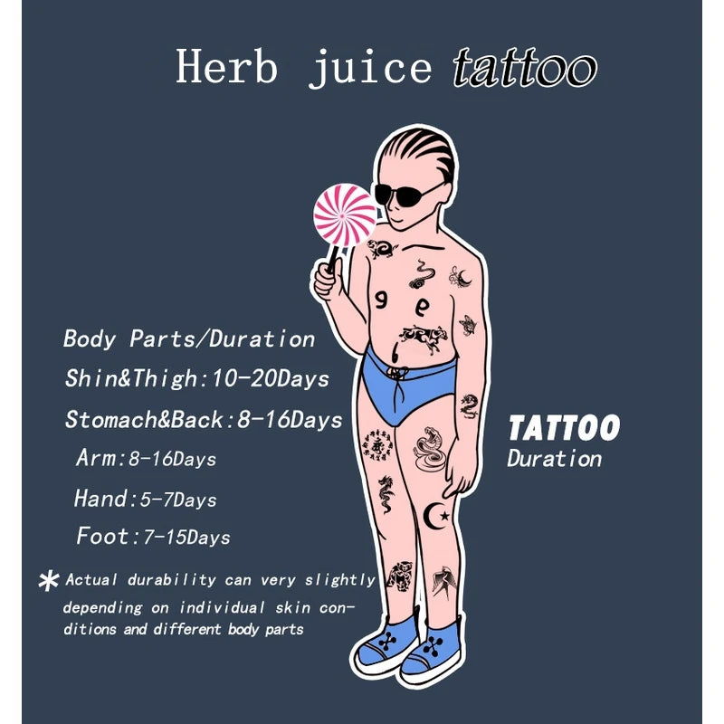 Qfdian New Lightning Hand Back Herbal Juice Tattoo Stickers Waterproof Semi-Permanent Fake Tattoo Arms Legs Lasting Men Women Tatuajes