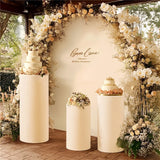 Qfdian White Cylinder Pedestal Stand Covers Set of 3 Round Elastic Cloth Pillar Plinth Cover for Birthday Wedding Party Baby Decoration