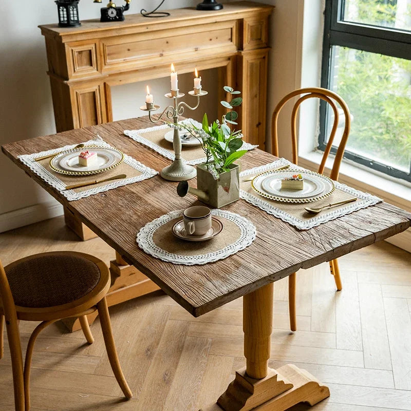 Qfdian Round Burlap Placemats Set of 4 Jute Rustic Place Mats for Dining Party Tables Heat Resistant Natural Farmhouse Table Mats Decor