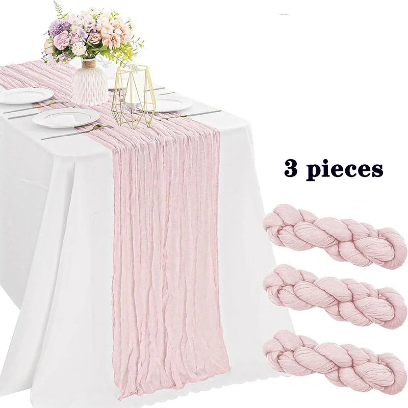 Qfdian 3pcs White Cheesecloth Table Runner Boho Gauze Cheese Cloth for Wedding Bridal Baby Shower Birthday Party Cake Table Decorations