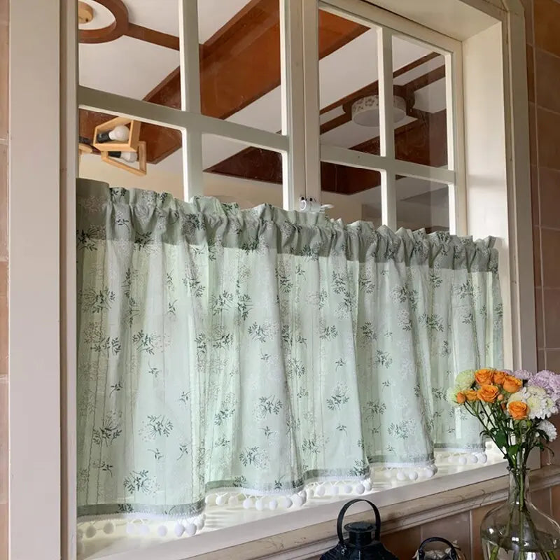 Qfdian Korean Daisy Curtain Road Pocket Shade Bohemian Tassel Curtain for Kitchen Bedroom Living Room Kids Semi Blackout Window Curtain