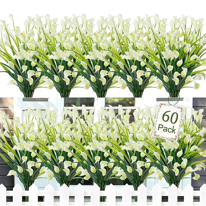 Qfdian 60 Bundles Artificial Flowers for Outdoor No Fade Fake Plastic Outside Flowers Faux Plants for Decoration Hanging Planters