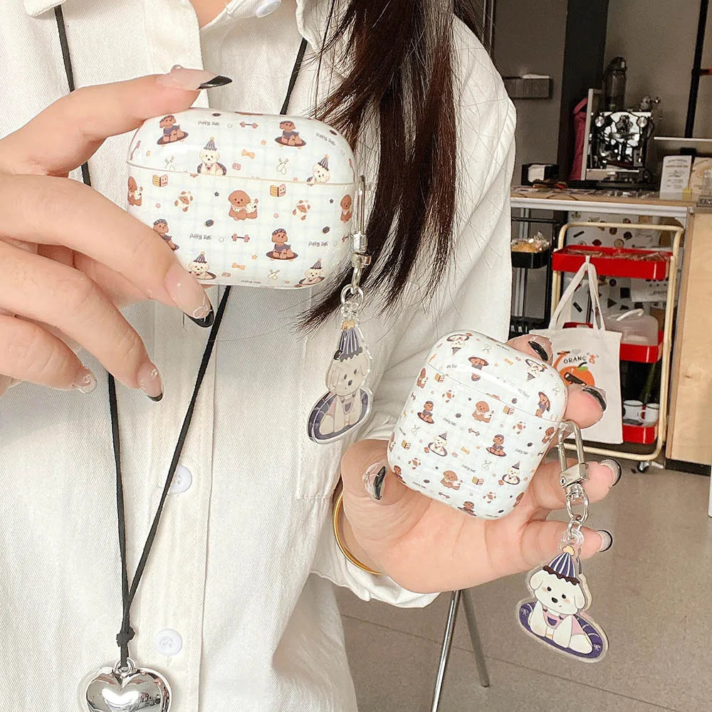 Qfdian Korea Ins Lovely Sit Dog Silicone Soft Case for AirPods 1/2/3/4 Pro 2 Wireless Bluetooth Earphone Charging Box Protection Coque