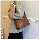 Qfdian PU Leather Women Tote Bags Commuter Fashion Vintage Casual Shoulder Bag Maillard Stylish Crossbody Bags for Ladies Handbags
