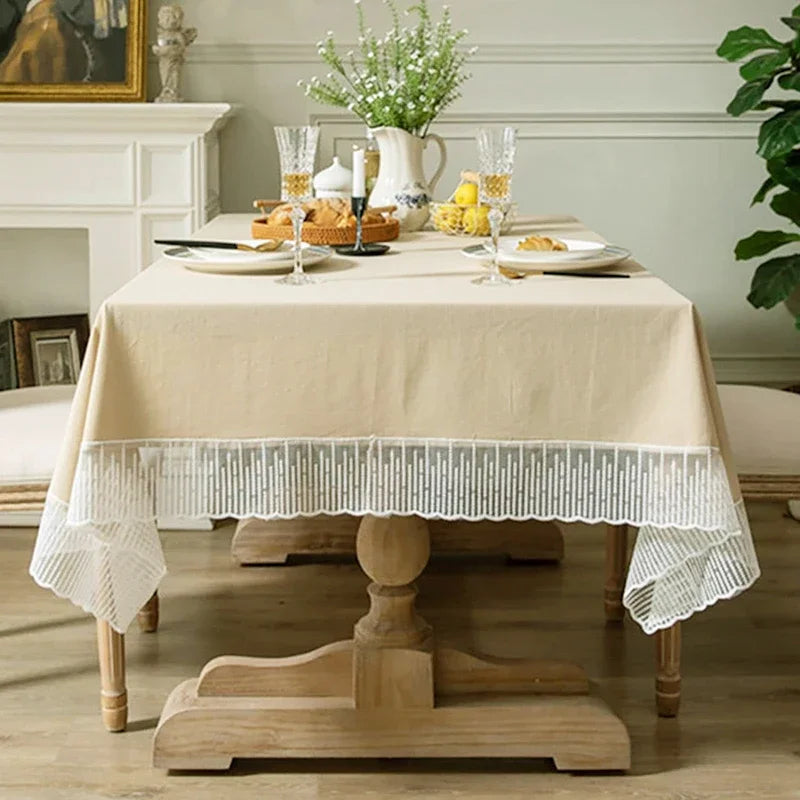 Qfdian White Lace Tablecloth French Style Meteor Shower Coffee Table Dressing Table Cover Cloth for Wedding Party Christmas Decorations