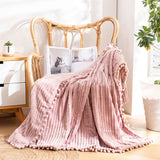 Qfdian Fleece Throw Blanket Couch with Pom Pom Fringe Soft Cozy Fuzzy Flannel Blankets for Sofa Bed Large Lightweight Plush All Seasons