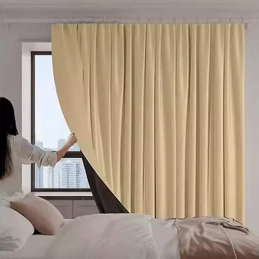 Qfdian Blackout Curtains High Shading Protection Living room Partition window Bedroom Hook curtain 150 200