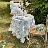 Qfdian Rustic Tablecloth Classic French Printed Ruffles Cotton Table Cloth Rectangle for Kitchen Dining Livingroom Christmas Decoration