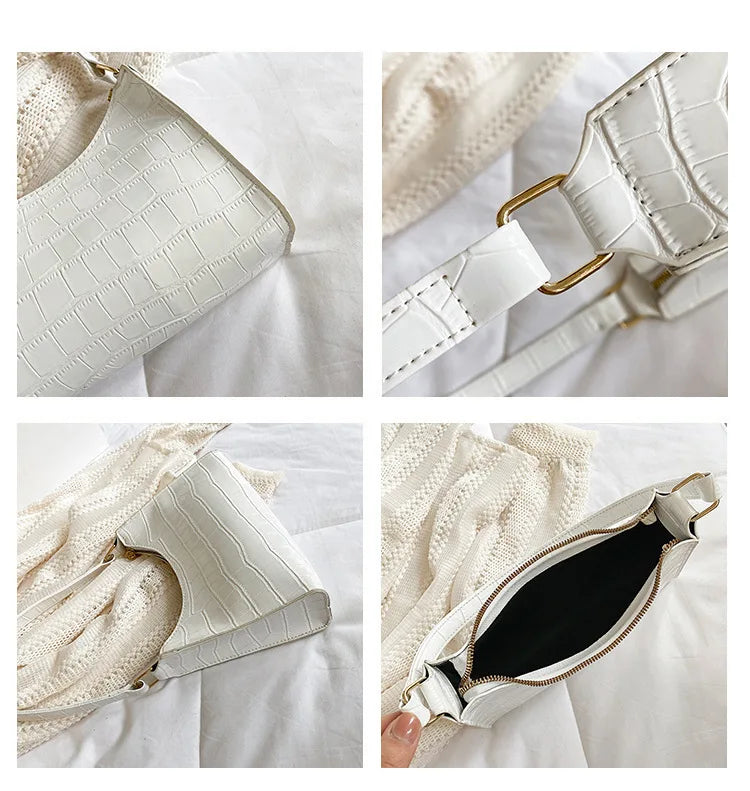 Qfdian Fashion PU Leather Underarm Bags for Women Alligator Pattern Armpit Handbag Female Small Handbags Messenger Purse
